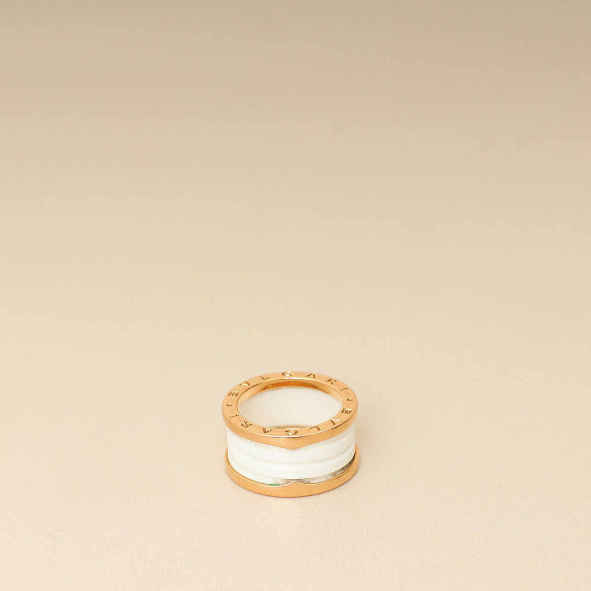 Bvlgari 18K Rose Gold B.zero1 Four Band White Ceramic Ring 55