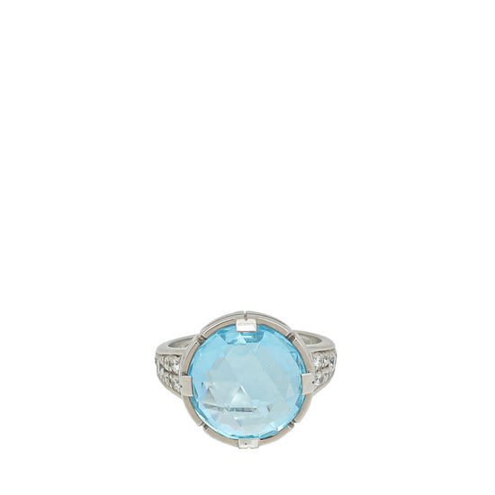 Bvlgari 18K White Gold Parentesi Topaz Diamonds Ring 52