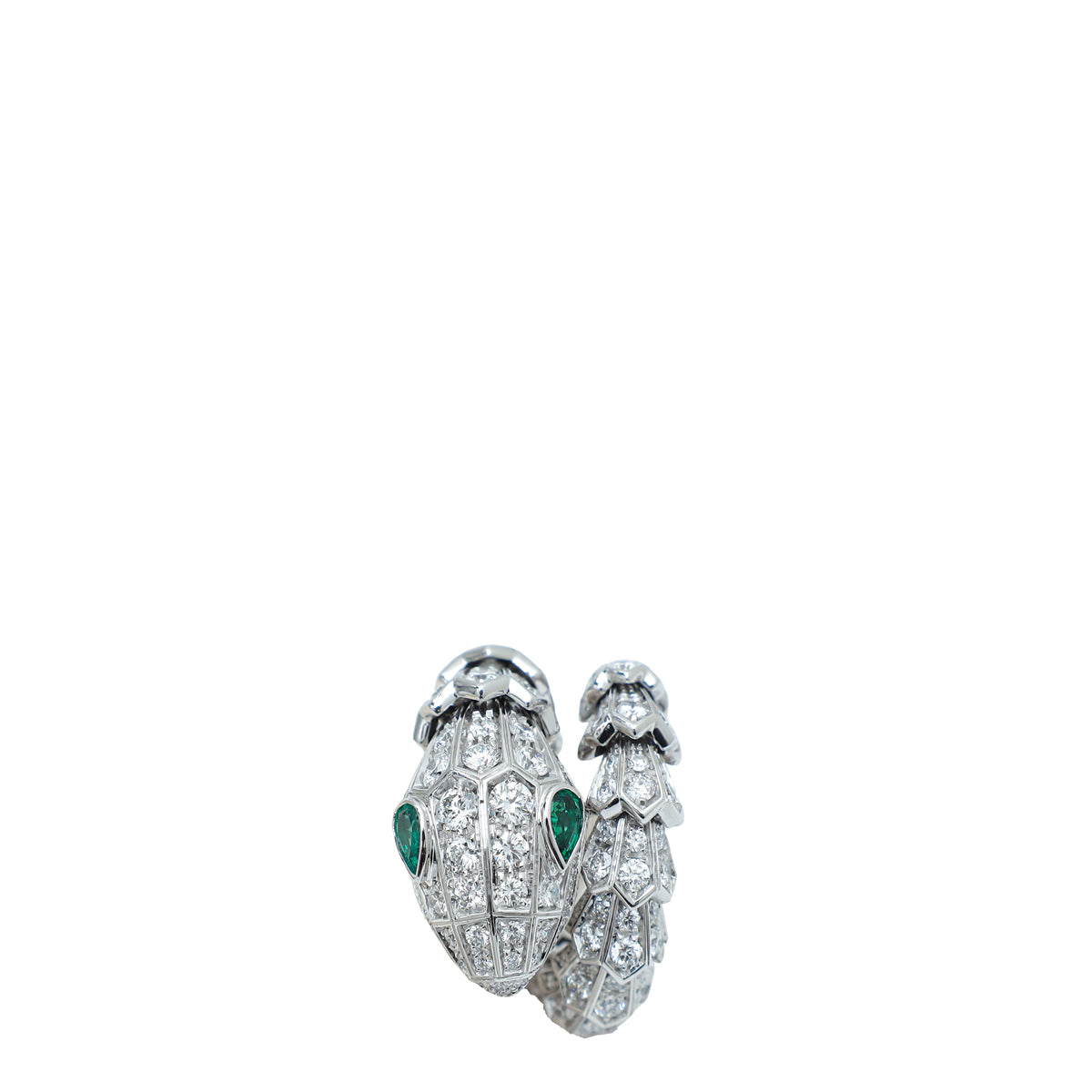 Bvlgari 18K White Gold Emeralds & Diamonds Serpenti Medium Ring