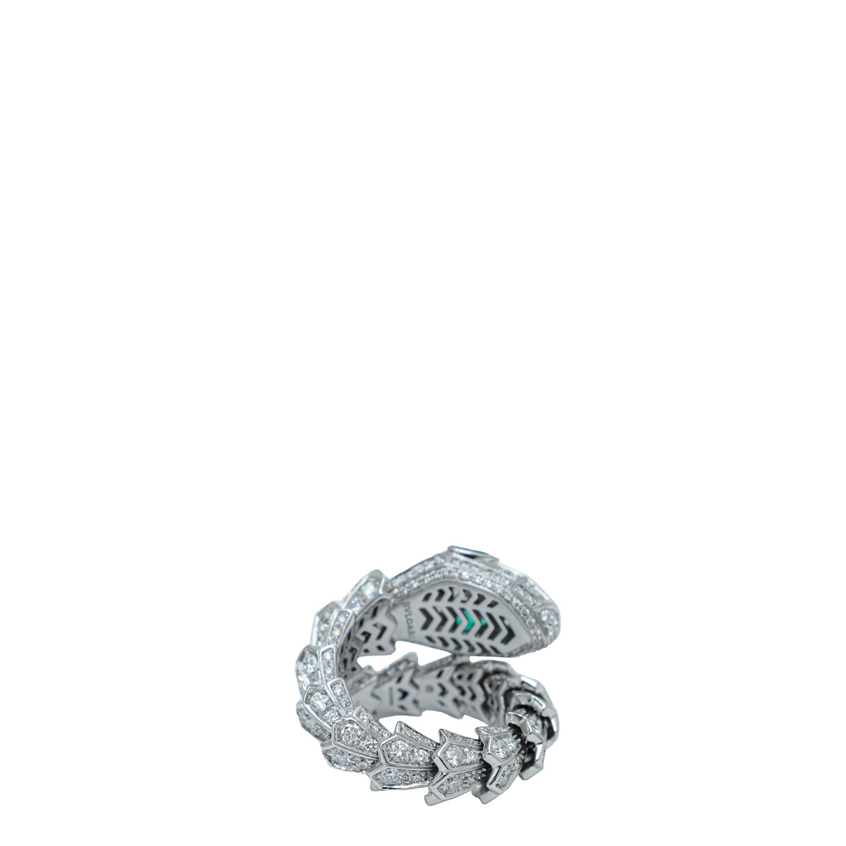 Bvlgari 18K White Gold Emeralds & Diamonds Serpenti Medium Ring