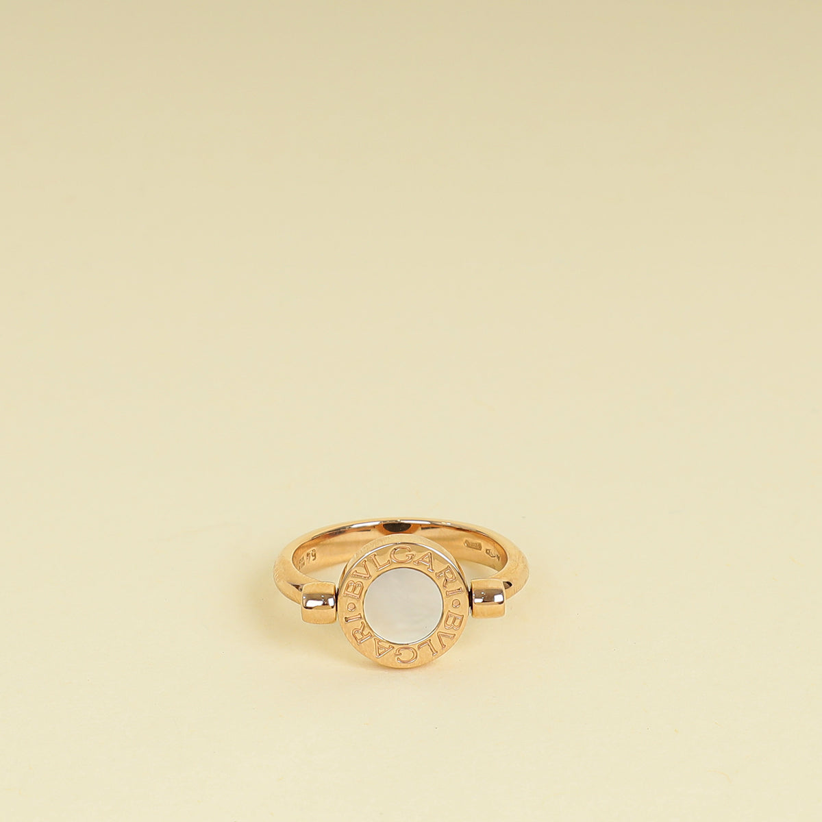 Bvlgari 18K Rose Gold Bvlgari Flip MOP Onyx Ring 54