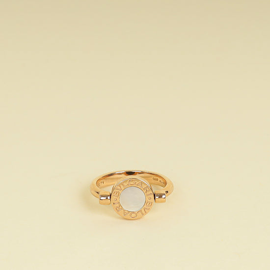 Bvlgari 18K Rose Gold Bvlgari Flip MOP Onyx Ring 54