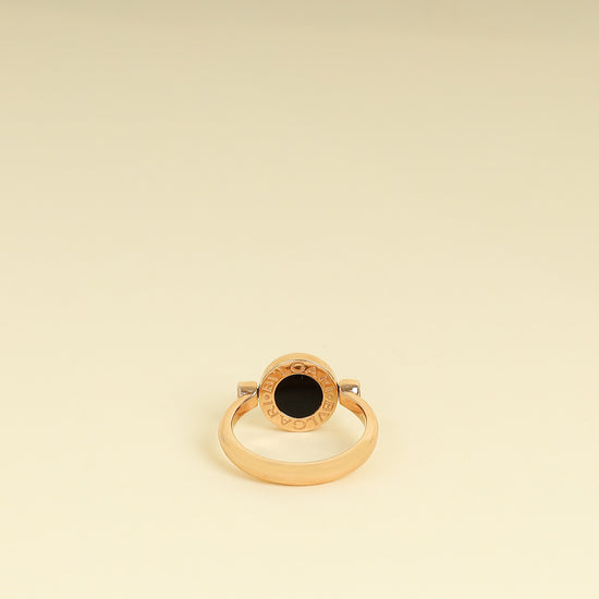 Bvlgari 18K Rose Gold Bvlgari Flip MOP Onyx Ring 54