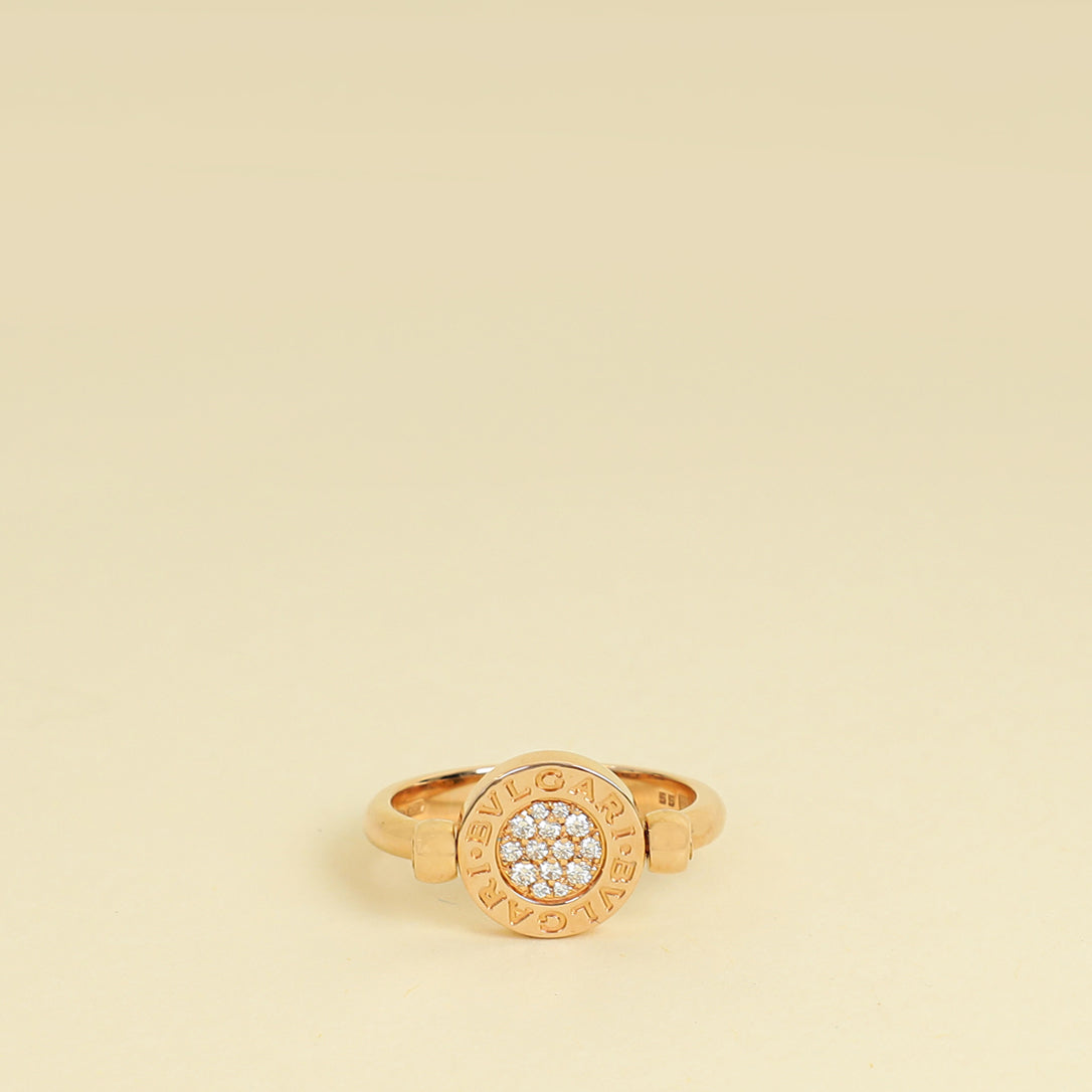 Bvlgari 18K Rose Gold Bvlgari Flip Diamond Jade Ring 55