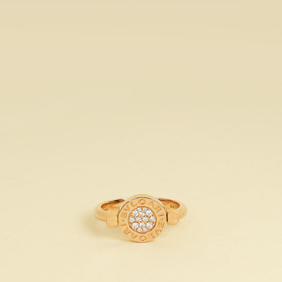 Bvlgari 18K Rose Gold Bvlgari Flip Diamond Jade Ring 55