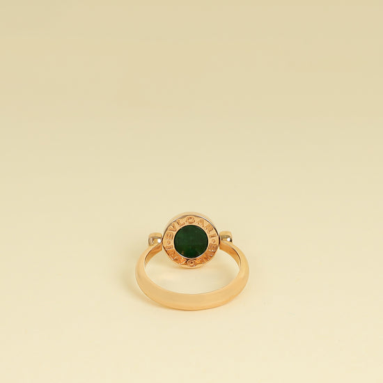 Bvlgari 18K Rose Gold Bvlgari Flip Diamond Jade Ring 55