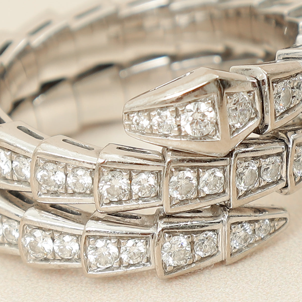 Bvlgari 18K White Gold Serpenti Viper Full Pave Diamond 2-Coil Ring (57 - 59)-Bvlgari-THE CLOSET