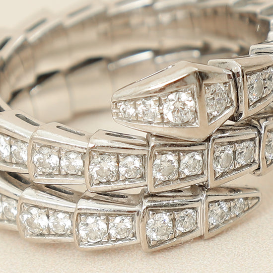 Bvlgari 18K White Gold Serpenti Viper Full Pave Diamond 2-Coil Ring (57 - 59)-Bvlgari-THE CLOSET
