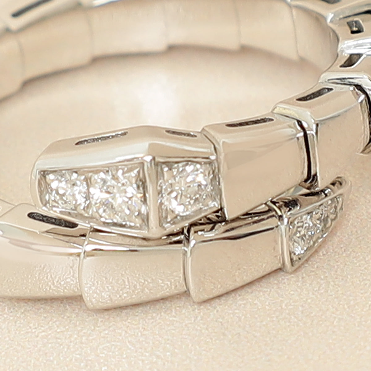 Bvlgari 18K White Gold Serpenti Viper Diamond Ring 54-56-Bvlgari-THE CLOSET