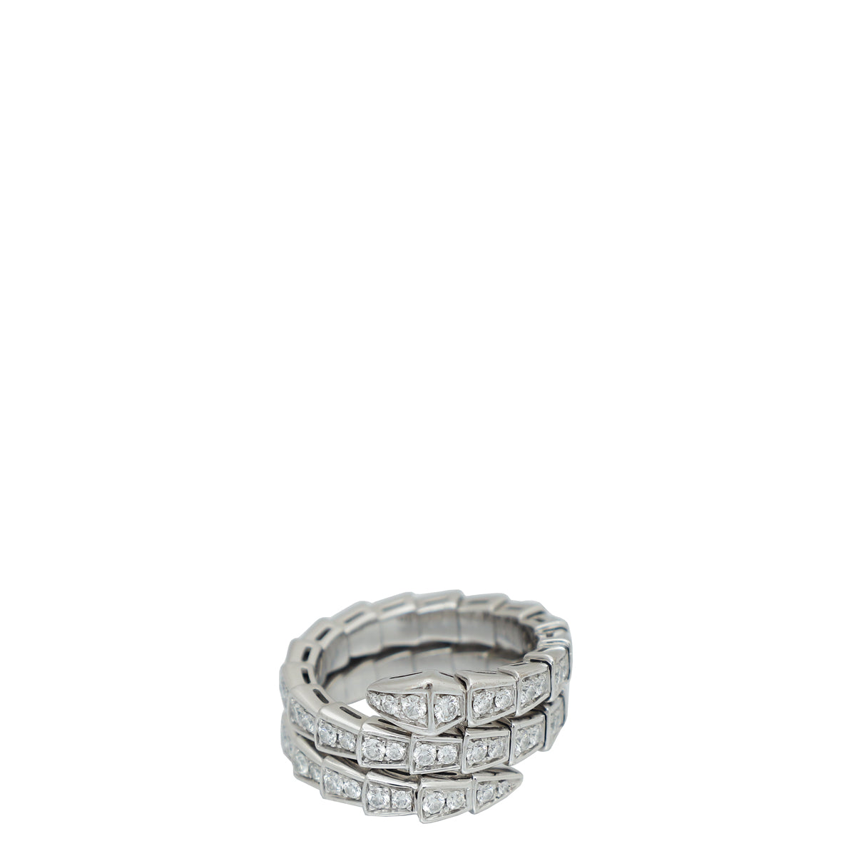 Bvlgari 18K White Gold Diamond Serpenti Viper Two-Coil Medium Ring-Bvlgari-THE CLOSET