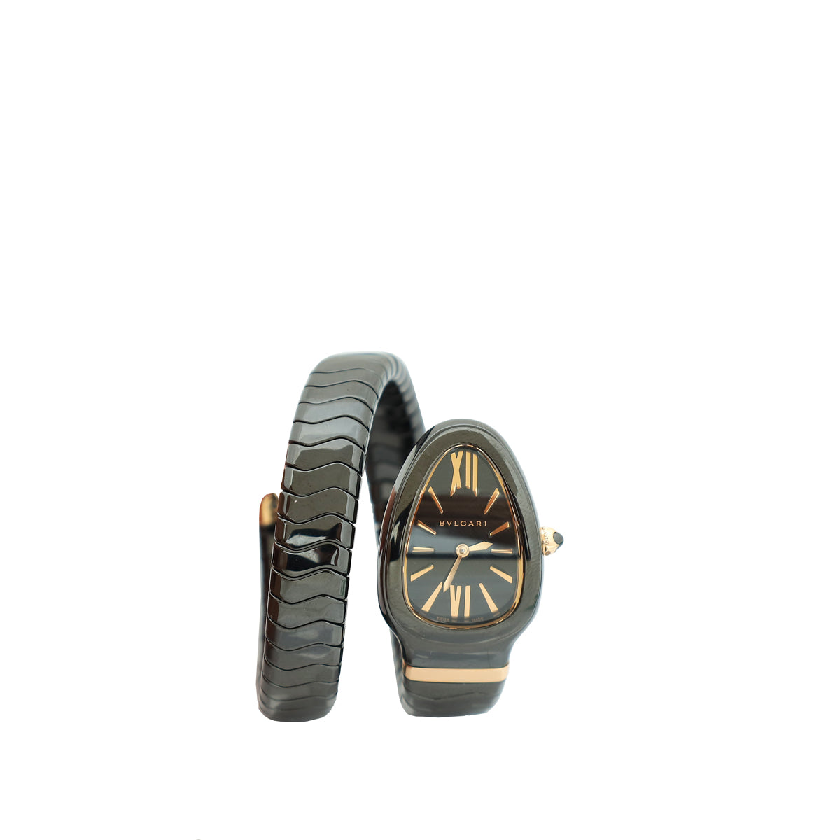 Bvlgari 18K Rose Gold Black Ceramic Serpenti Spiga Single Spiral 35mm Quartz Watch-Bvlgari-THE CLOSET