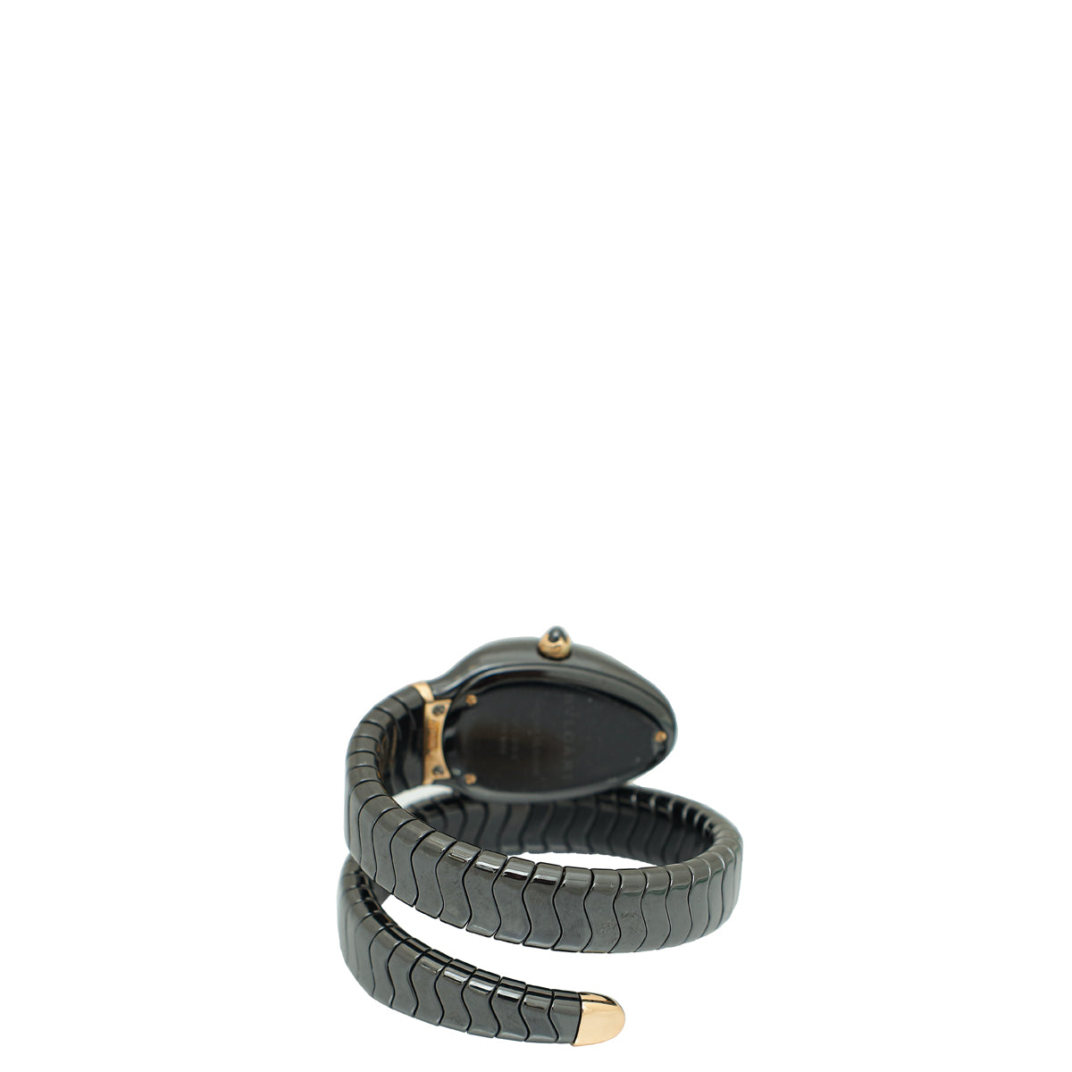 Bvlgari 18K Rose Gold Black Ceramic Serpenti Spiga Single Spiral 35mm Quartz Watch