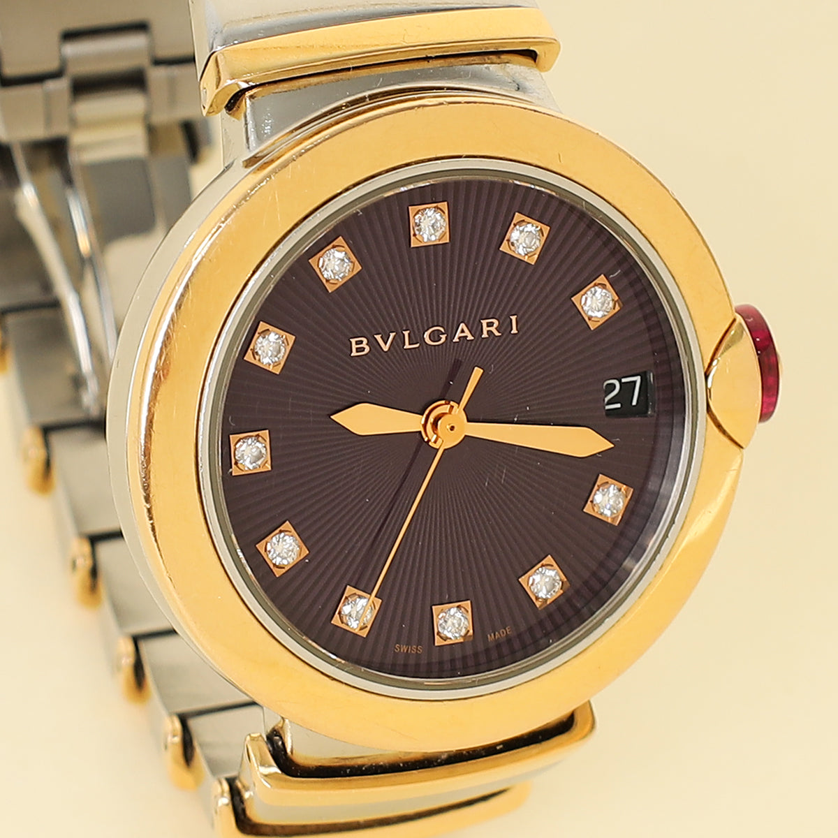 Bvlgari 18K Pink Gold Stainless Steel Diamond Lvcea 33mm Automatic Watch