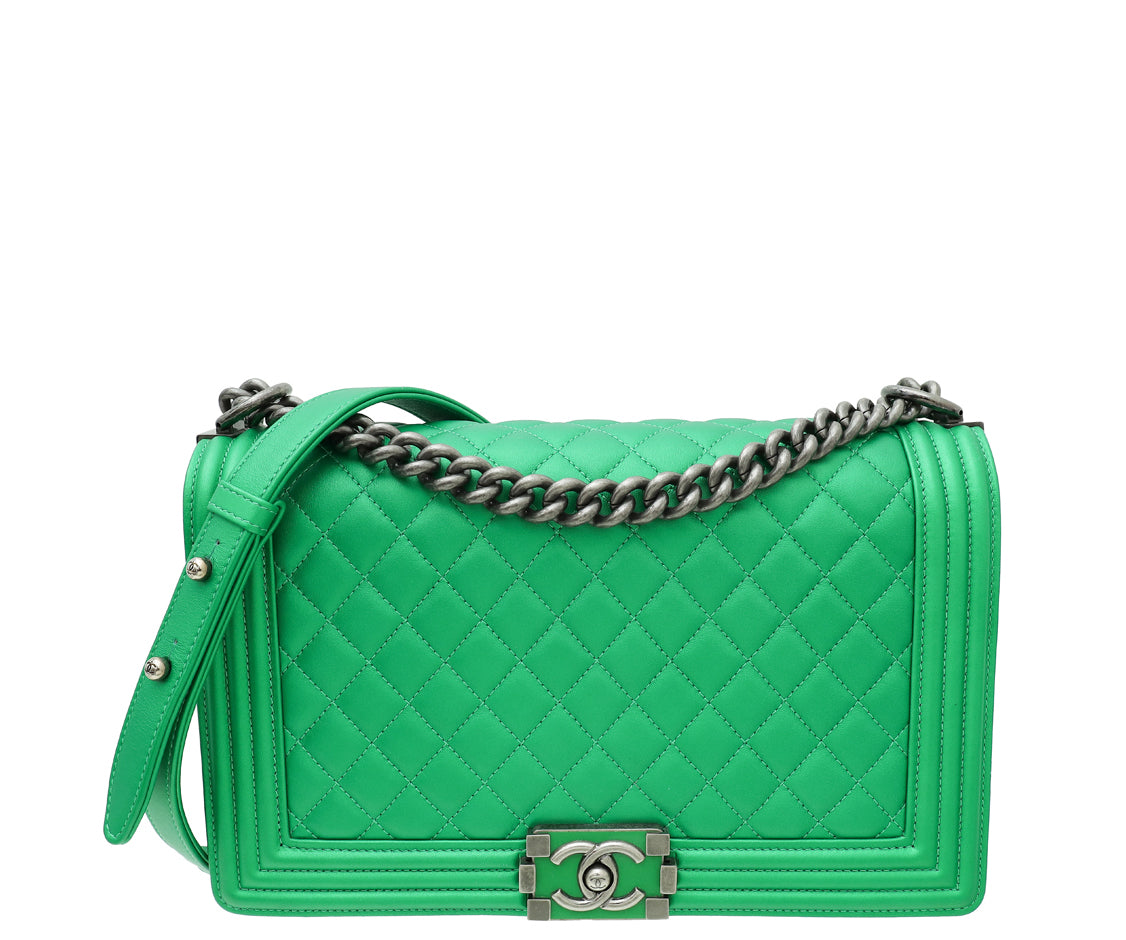 Chanel Metallic Green Le Boy New Medium Flap Bag