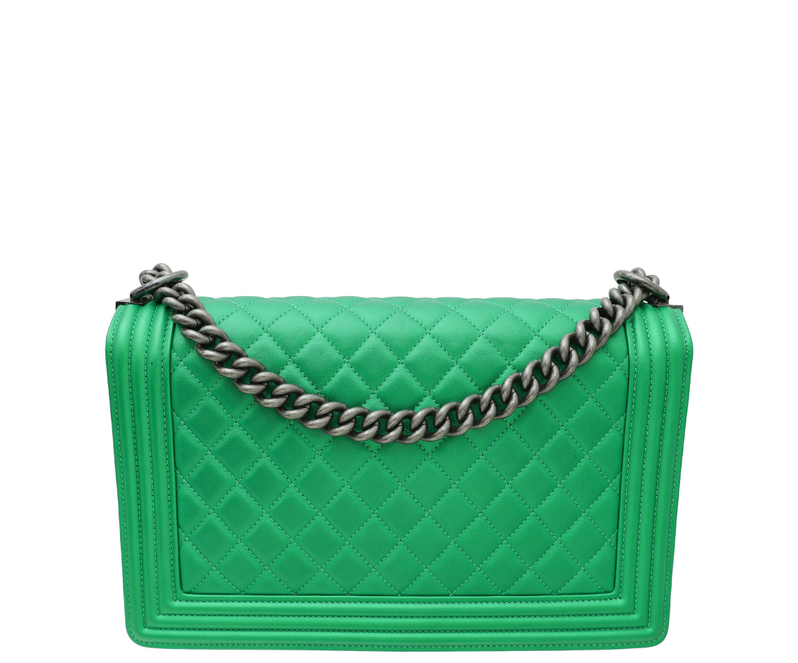 Chanel Metallic Green Le Boy New Medium Flap Bag