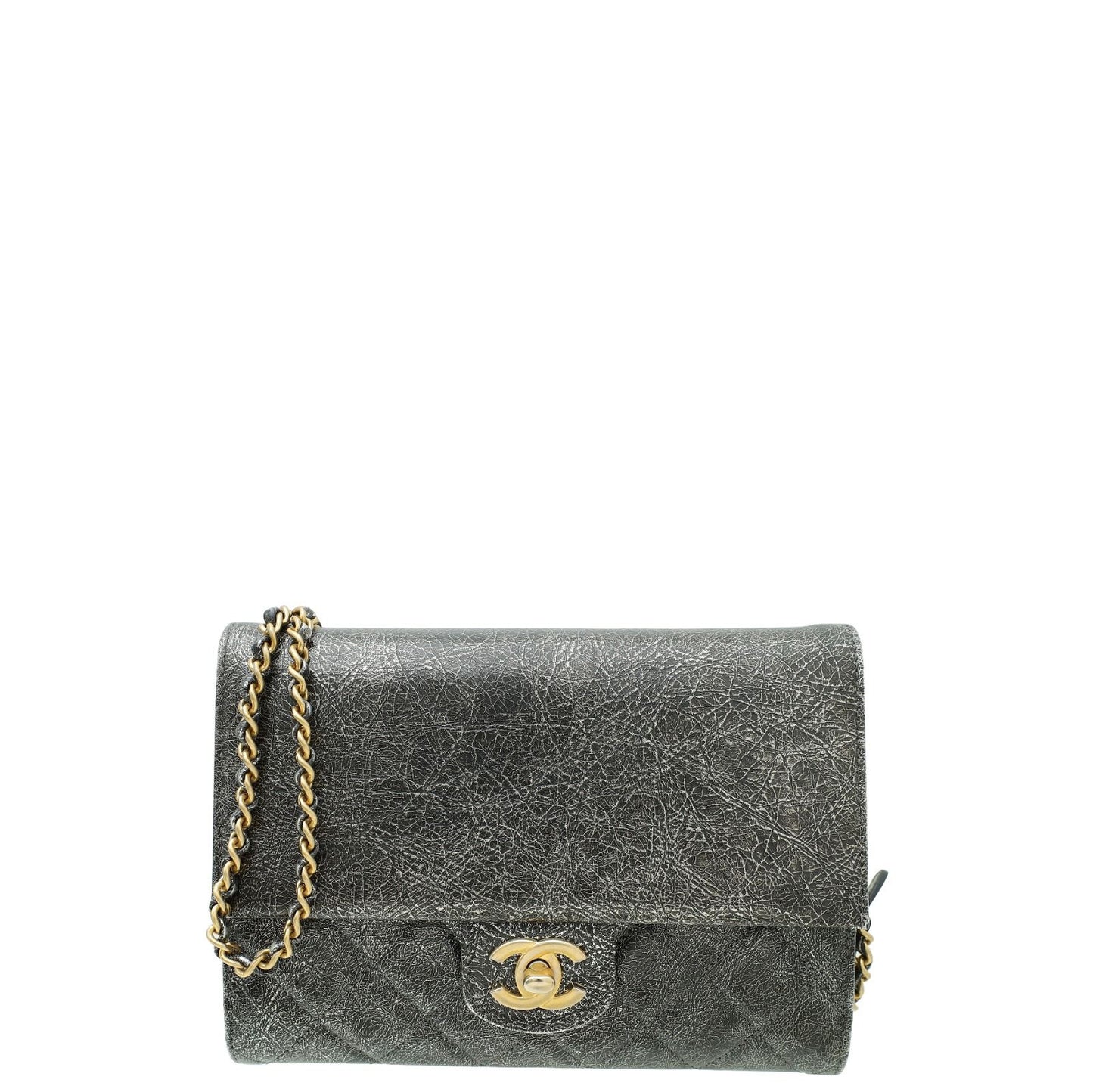 Chanel Metallic Dark Silver CC Zip Away Chain Clutch-Chanel-THE CLOSET