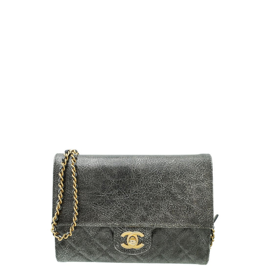 Chanel Metallic Dark Silver CC Zip Away Chain Clutch