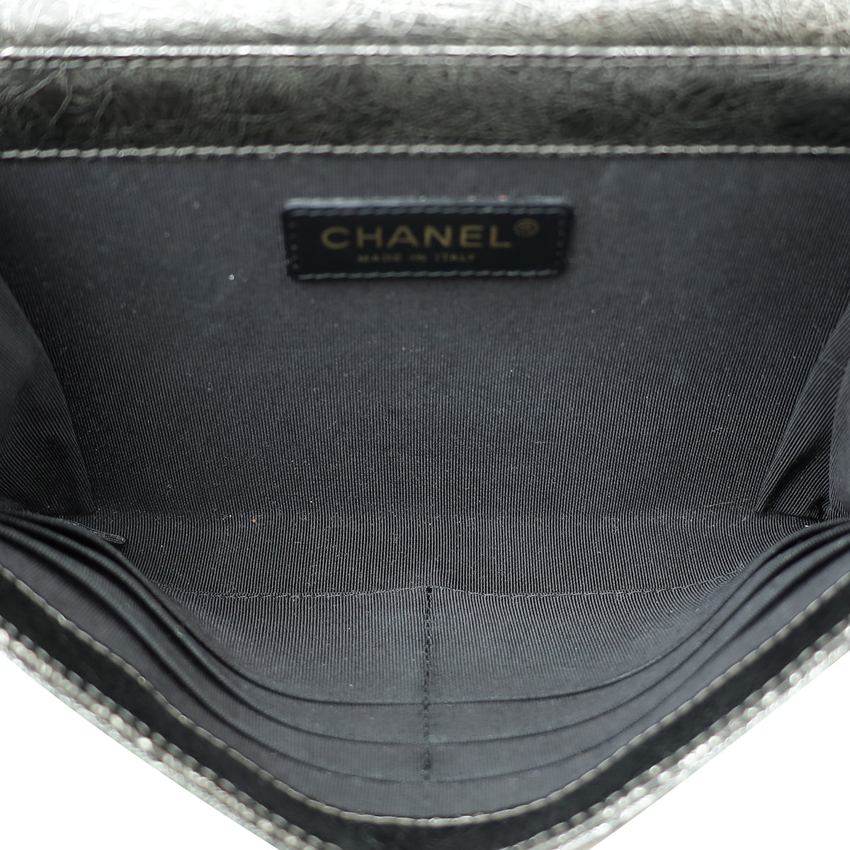 Chanel Metallic Dark Silver CC Zip Away Chain Clutch