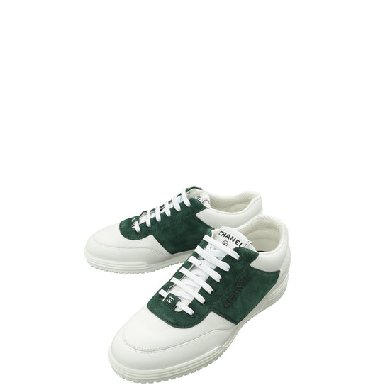 Chanel Bicolor Logo Lace Up Sneakers 38