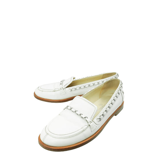 Chanel White Chain Detail Loafers 39