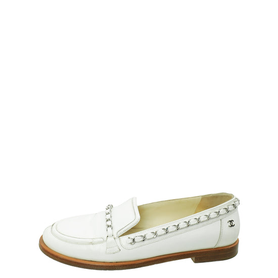 Chanel White Chain Detail Loafers 39