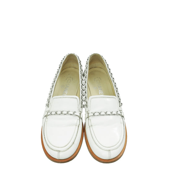 Chanel White Chain Detail Loafers 39