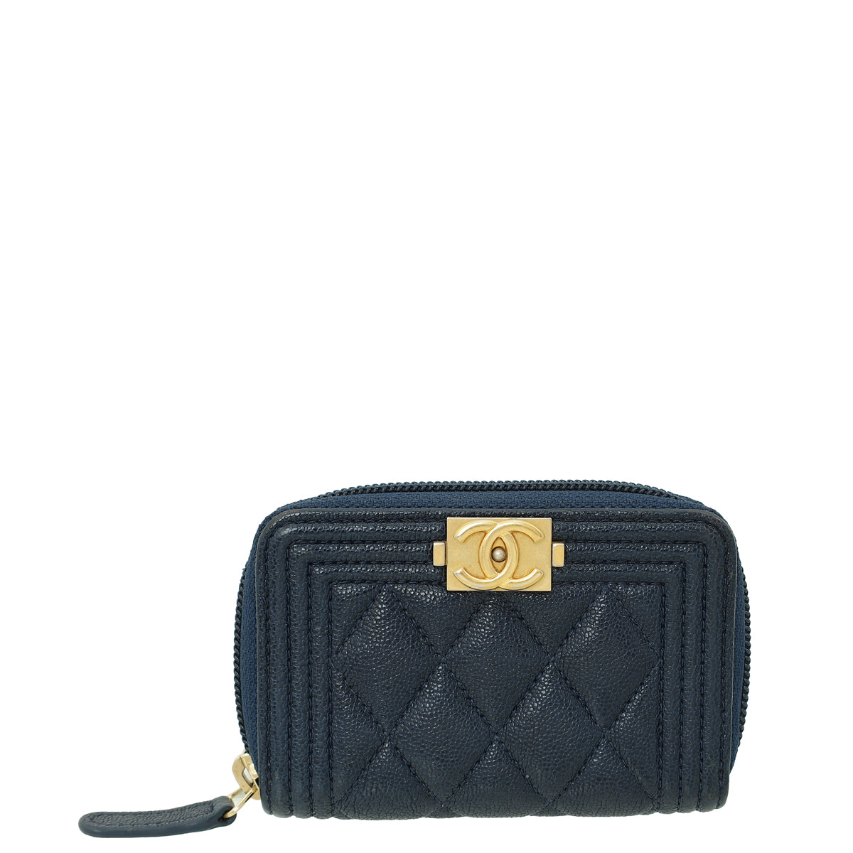 Chanel Navy Blue Le Boy Zip Coin Purse