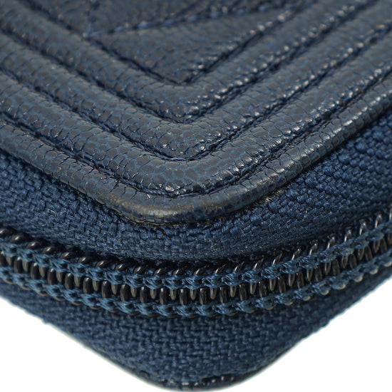 Chanel Navy Blue Le Boy Zip Coin Purse