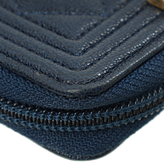 Chanel Navy Blue Le Boy Zip Coin Purse