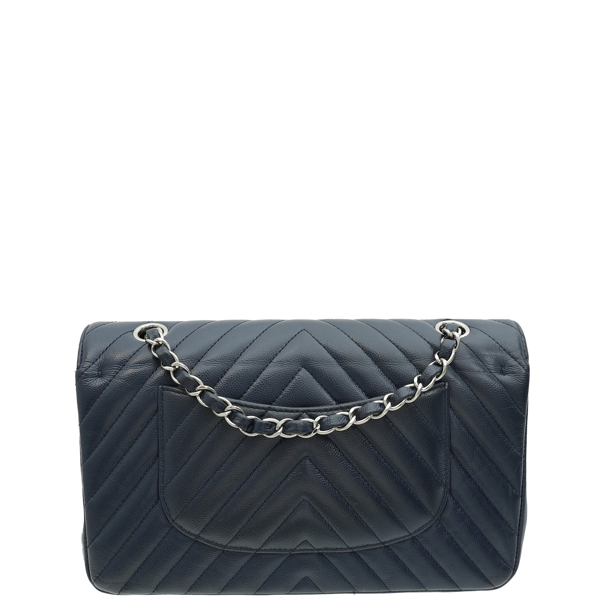 Chanel Navy Blue CC Classic Chevron Double Flap Medium Bag