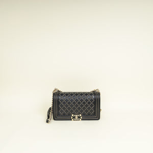 Chanel Black Chain Quilted Le Boy Medium Shoulder Bag