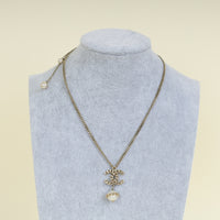 Chanel White CC w/Pearl Pendant Necklace