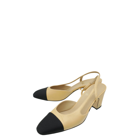 Chanel Bicolor CC Cap Toe Slingback Pump 37.5