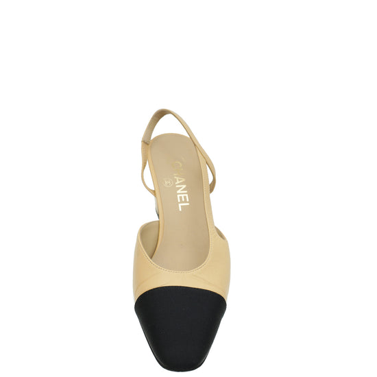 Chanel Bicolor CC Cap Toe Slingback Pump 37.5