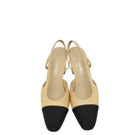 Chanel Bicolor CC Cap Toe Slingback Pump 37.5