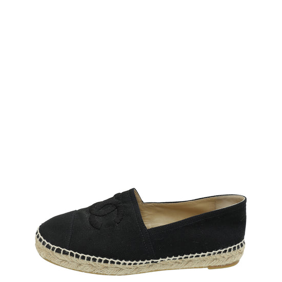 Chanel Black CC Cap Toe Espadrille 38