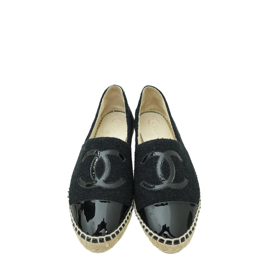 Chanel Black CC Cap Toe Fabric Espadrille 36