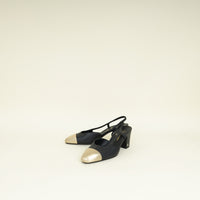 Chanel Black CC Metal Cap Toe Slingback 37.5