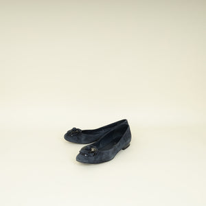 Chanel Black CC Camellia Flower Flat Ballerina 37.5