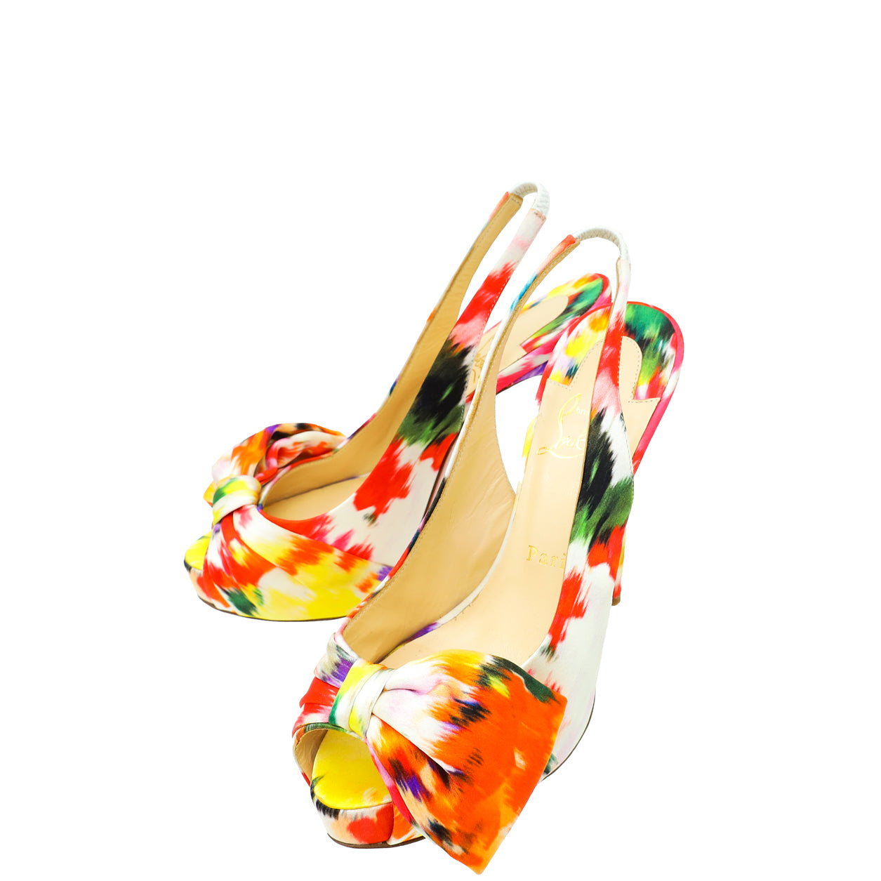 Christian Louboutin Multicolor Satin Vendome Sling Nodo 120 Bouquet 38-Christian Louboutin-THE CLOSET