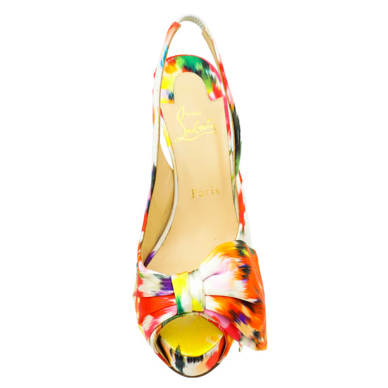 Christian Louboutin Multicolor Satin Vendome Sling Nodo 120 Bouquet 38