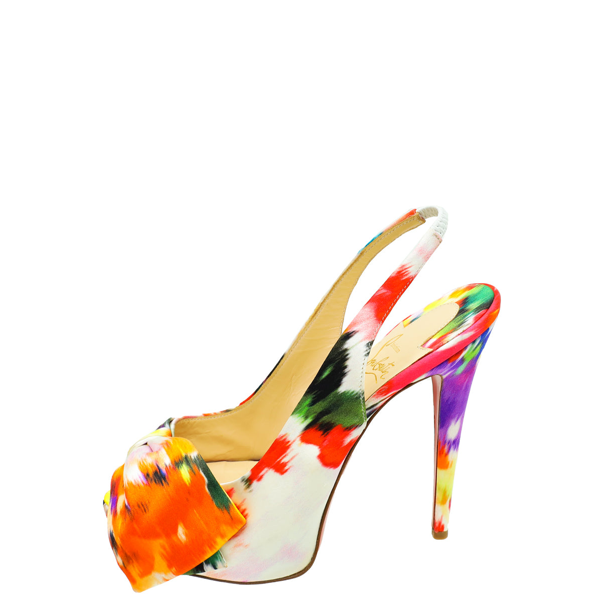 Christian Louboutin Multicolor Satin Vendome Sling Nodo 120 Bouquet 38