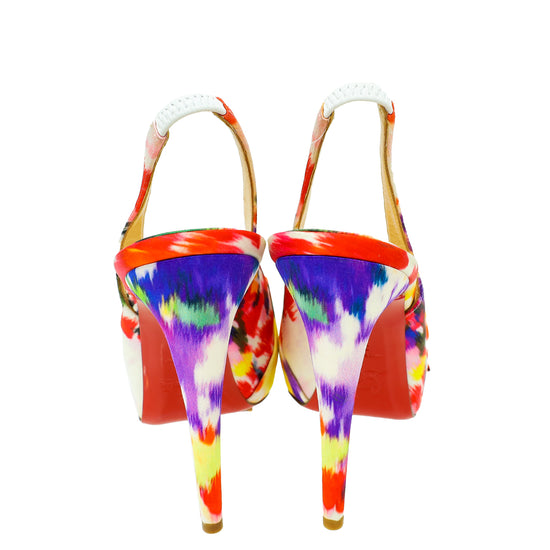 Christian Louboutin Multicolor Satin Vendome Sling Nodo 120 Bouquet 38