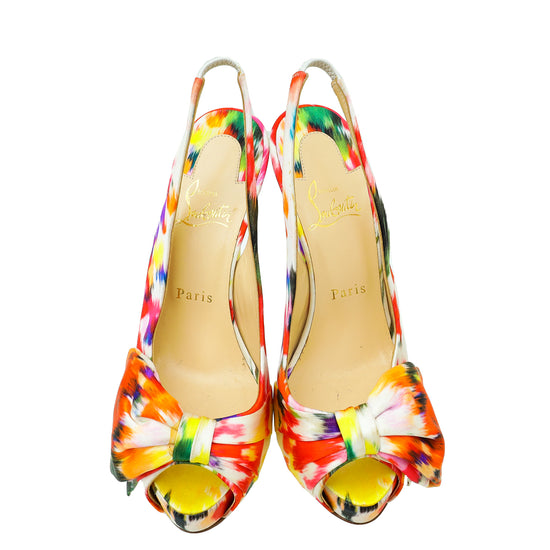 Christian Louboutin Multicolor Satin Vendome Sling Nodo 120 Bouquet 38