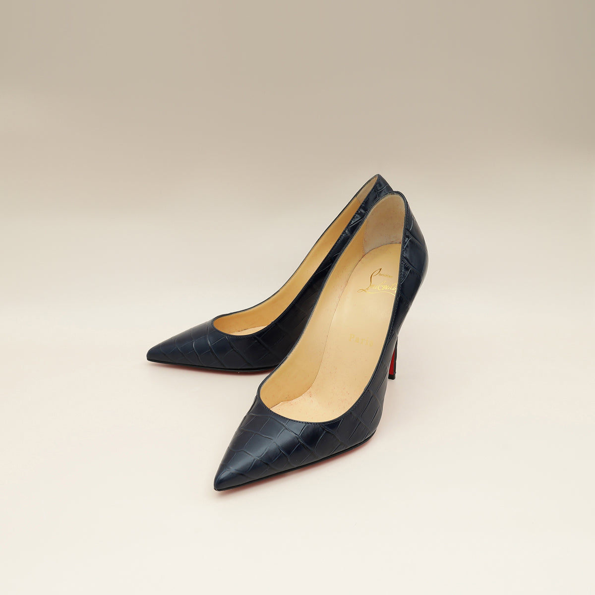 Christian Louboutin Navy Blue Croco-Embossed Kate 110mm Pump 38