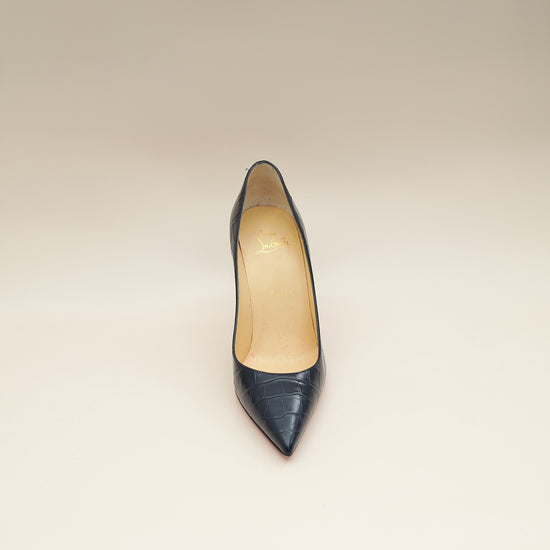 Christian Louboutin Navy Blue Croco-Embossed Kate 110mm Pump 38