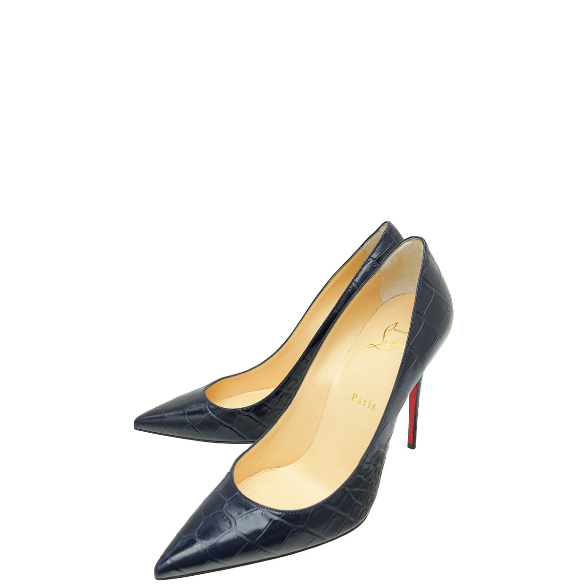 Christian Louboutin Navy Blue Croco-Embossed Kate 110mm Pump 40-Christian Louboutin-THE CLOSET