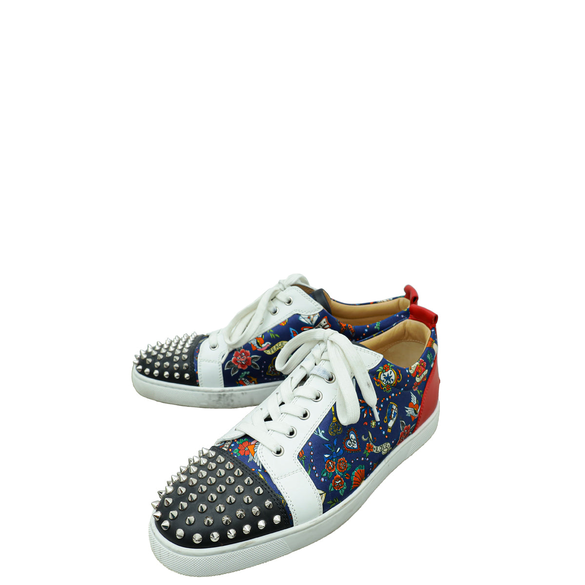Christian Louboutin Multicolor Floral Print Satin Louis Spike Orlato 45-Christian Louboutin-THE CLOSET