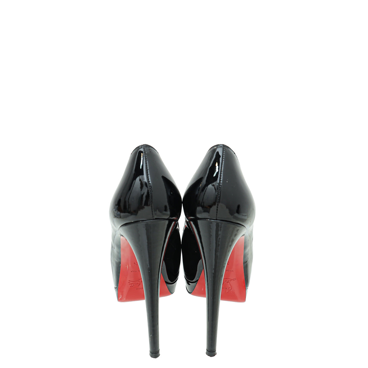 Christian Louboutin Lady Peep patent leather Red Heel Pumps Black