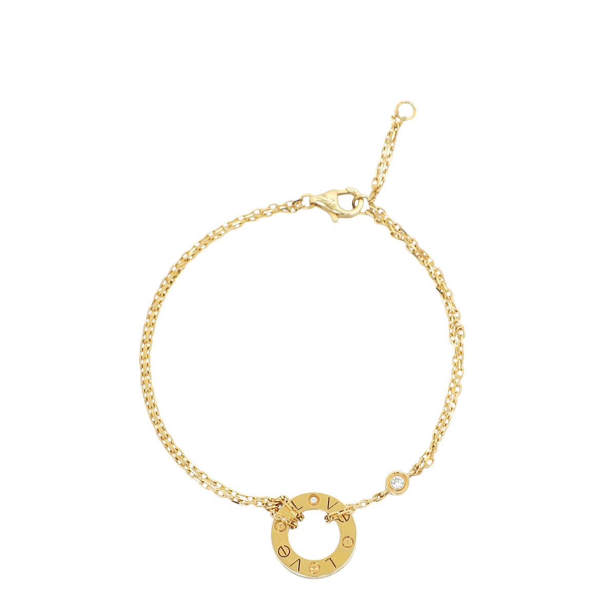 Cartier 18K Yellow Gold 2 Diamond Love Chain Bracelet
